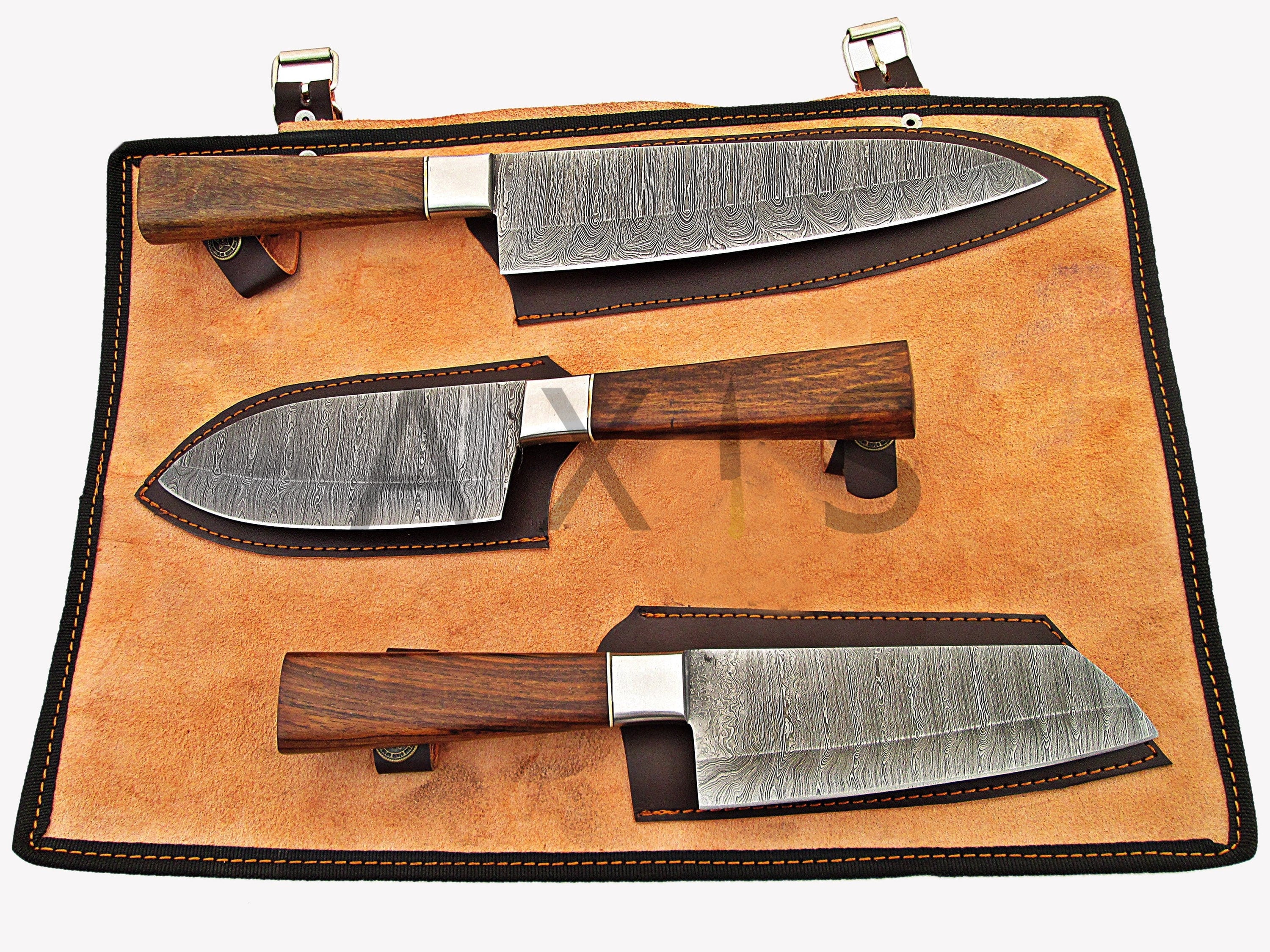 Custom Hand Made Forged Damascus Chef Knife Set Steel Bolster With Bon –  White Hills Knives