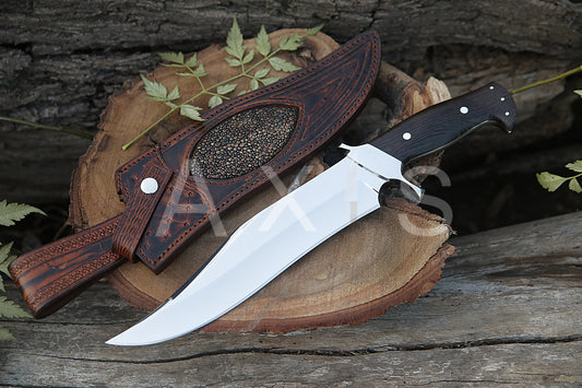 Bowie IV Handmade |Hand-forged |Hunting Knife | Camping | Combat Bowie knife | Christmas & Anniversary Gift | Hand-Tooled Cow hide Leather Sheath