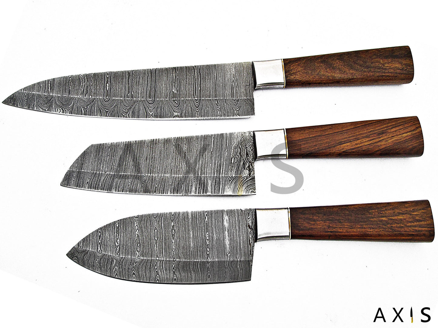 Damascus Steel | Chef Knife Set | Handmade Kitchen Knives Set | Hand Forged Knife | Leather Roll | Unique Gift | Christmas & Anniversary Gift | AxisKnivesCompany
