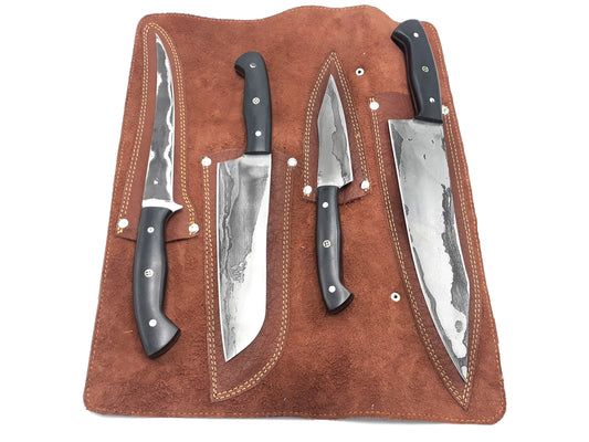 4pc Black and White Pattern| Kitchen Knife set | Handmade and Hand-forged | Kitchen Chef Knife | Damascus Steel Knife |  Christmas Gift