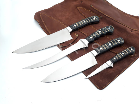 Kitchen Knife Set 4pc |12c27 Stainless Steel Chef Knife set | Chef Knife Set |Handmade & Hand-forged |Anniversary Gift |Butcher Knife | Axis Knives Company